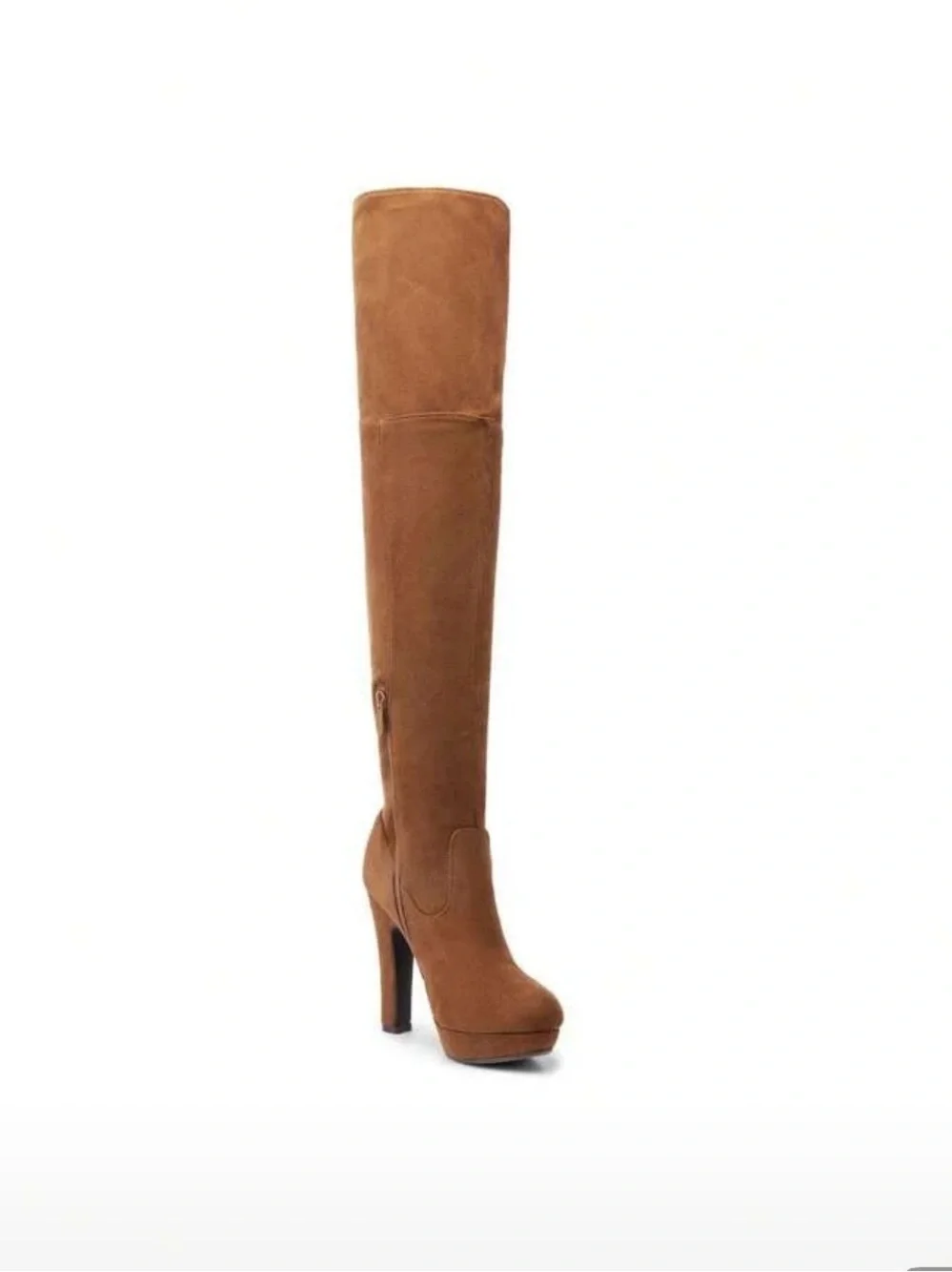 Suede Over-the-Knee Platform Boots - Tan